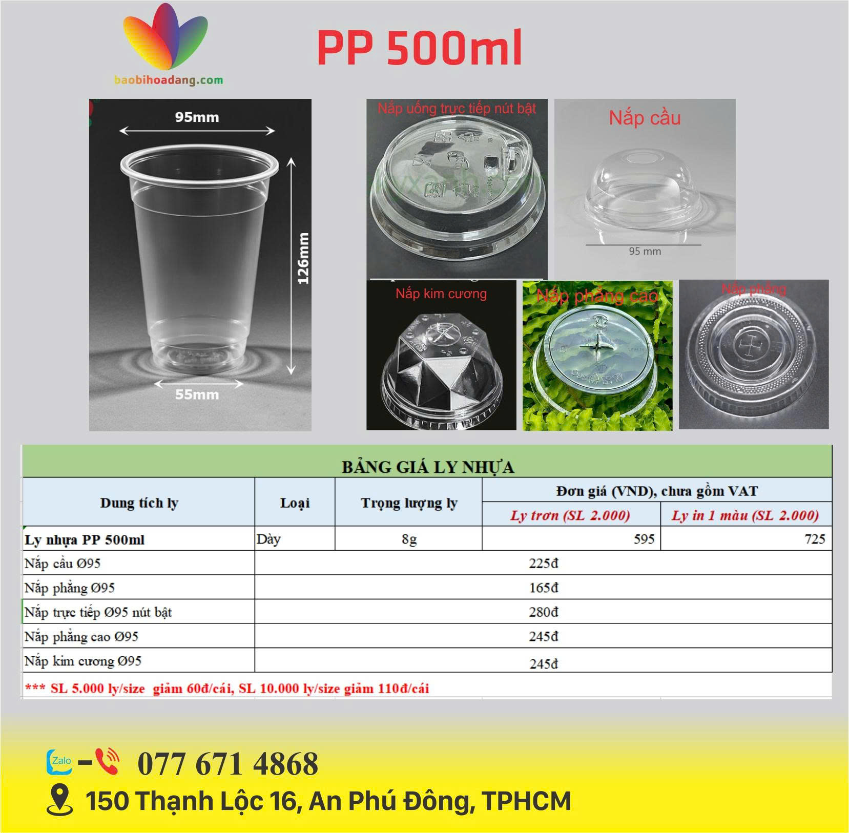 bảng giá ly nhựa PP 500ml