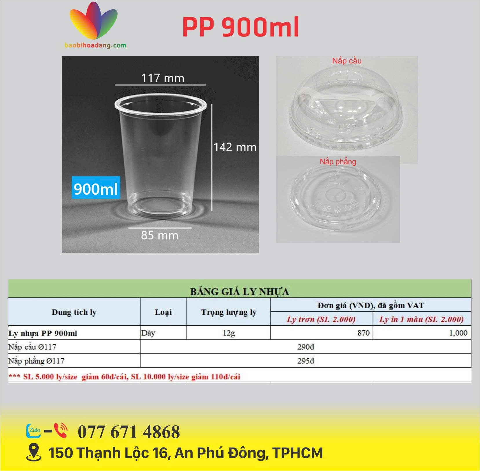 bảng giá ly nhựa PP 900ml
