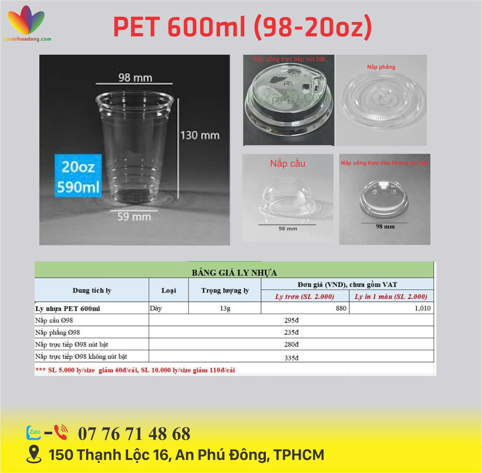 Ly nhựa PET 600ml