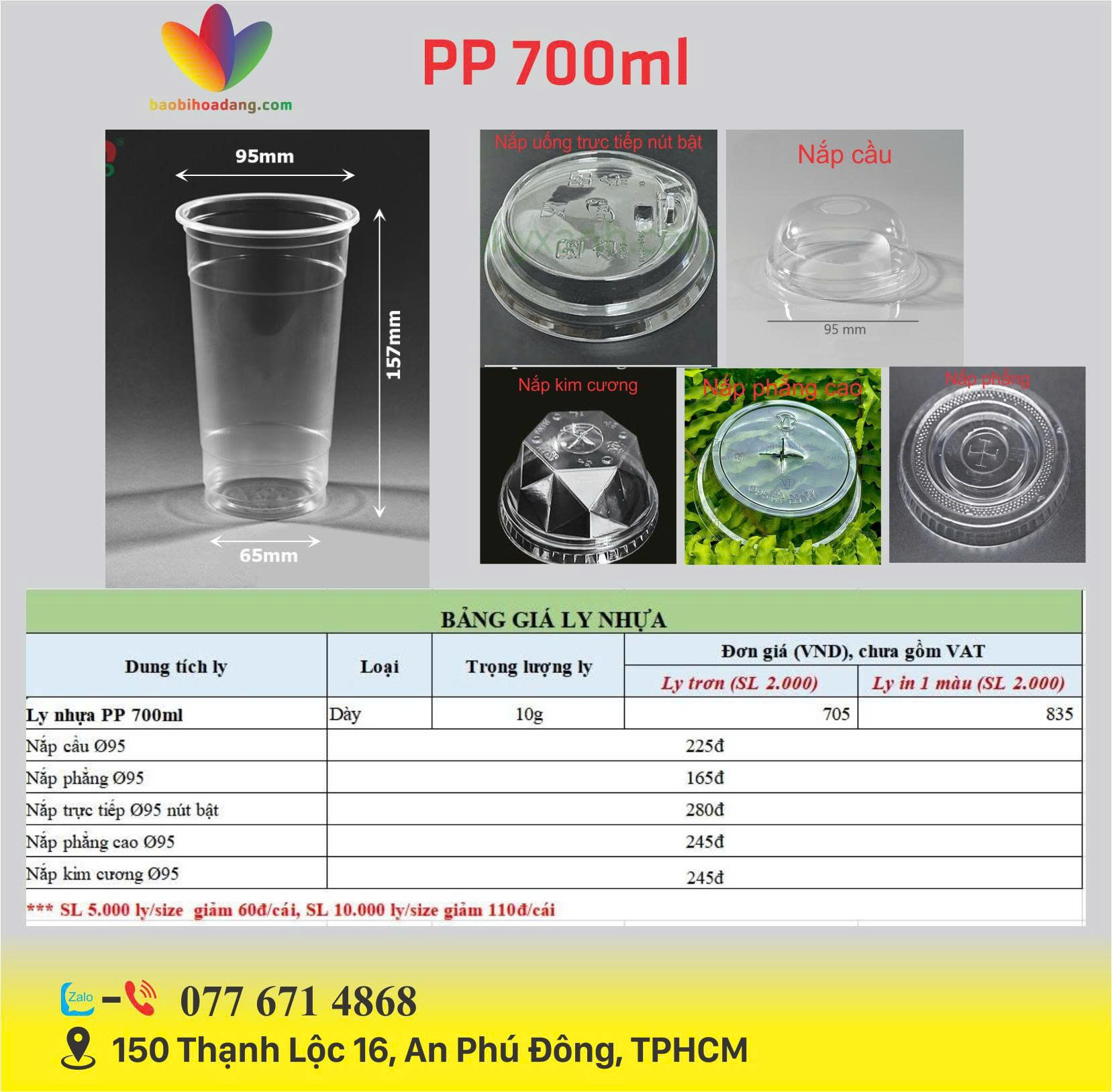 bảng giá ly nhựa PP 700ml