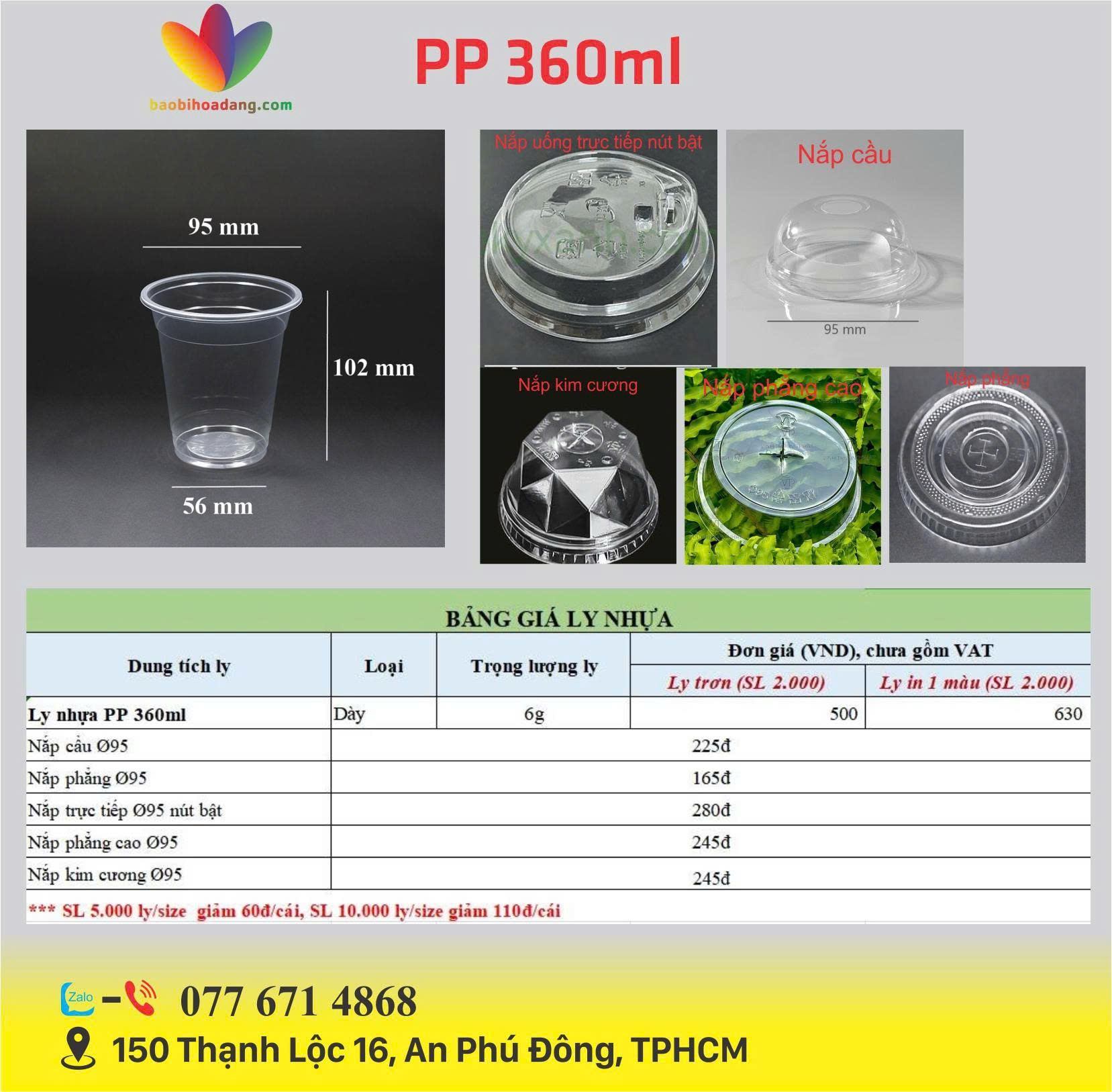bảng giá ly nhựa PP 360ml