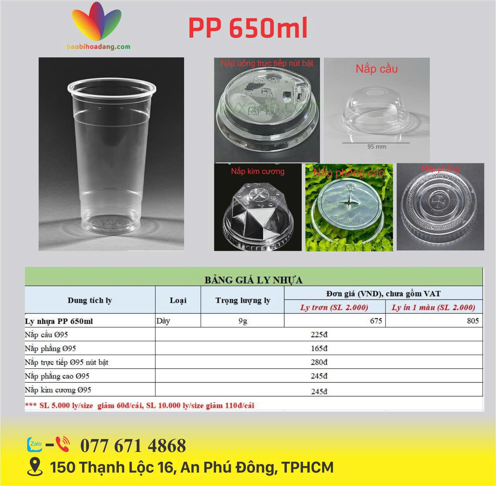 bảng giá ly nhựa PP 650ml