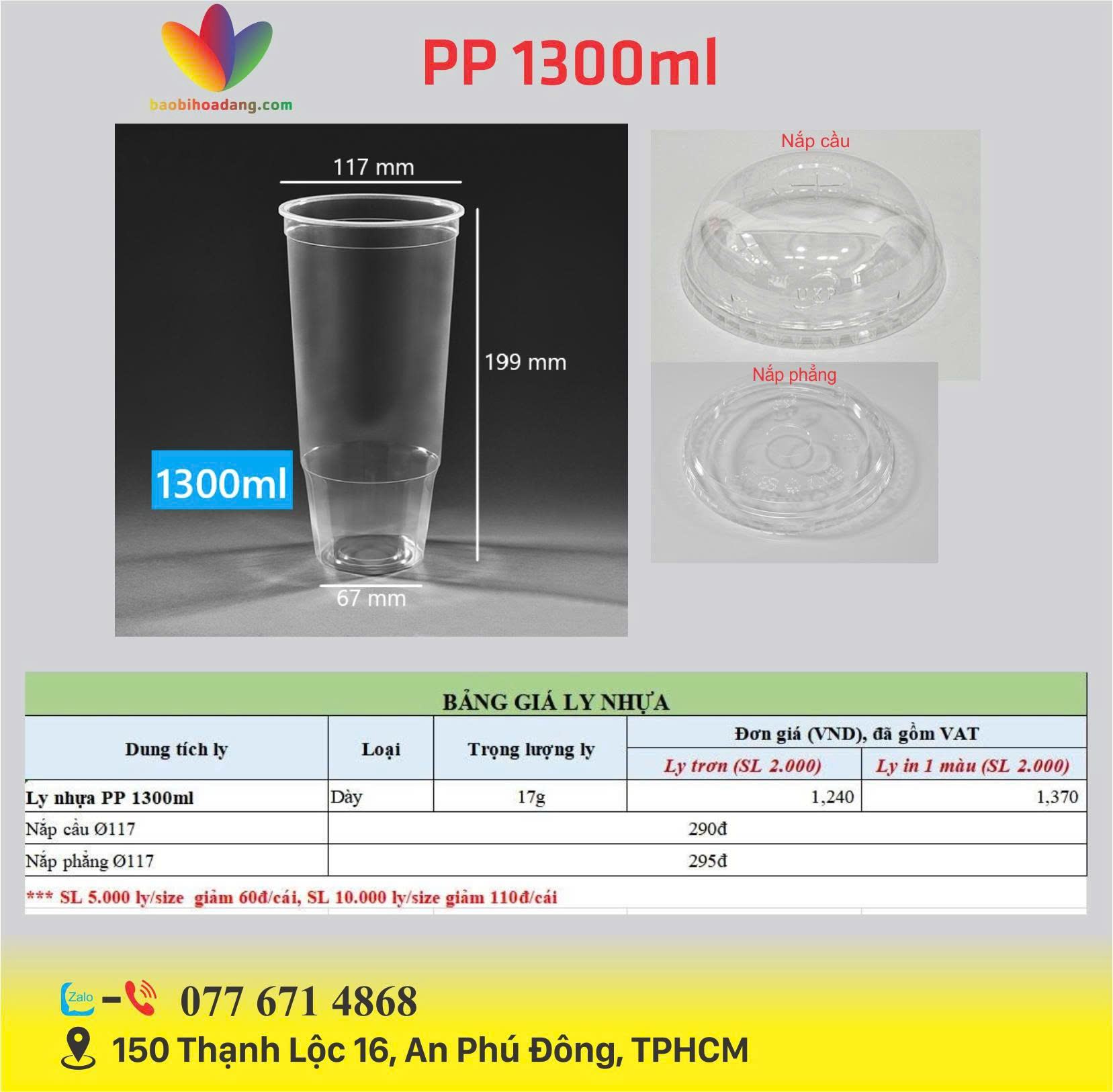 bảng giá ly nhựa PP 1300ml