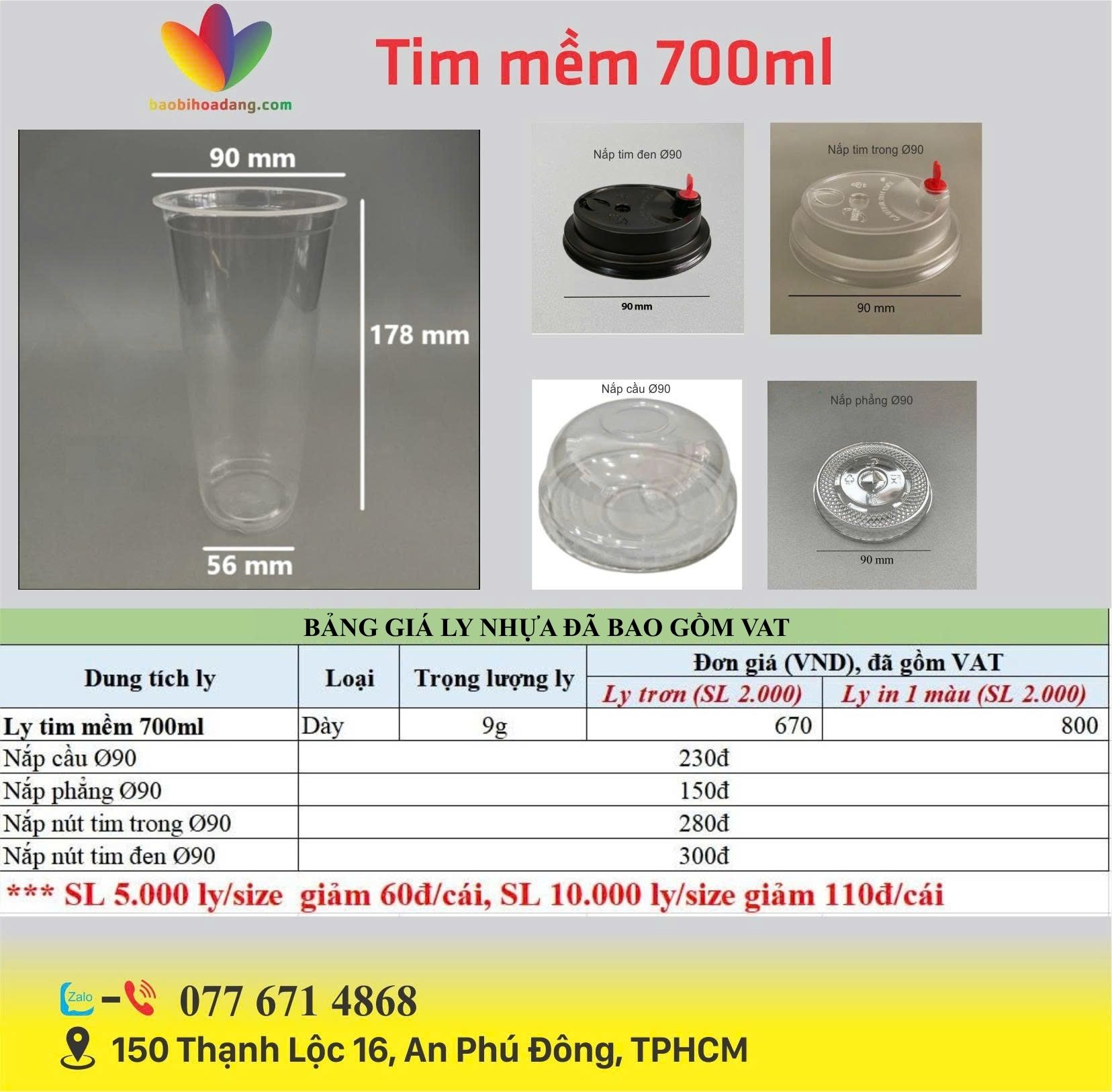 bảng giá ly nắp tim 700ml