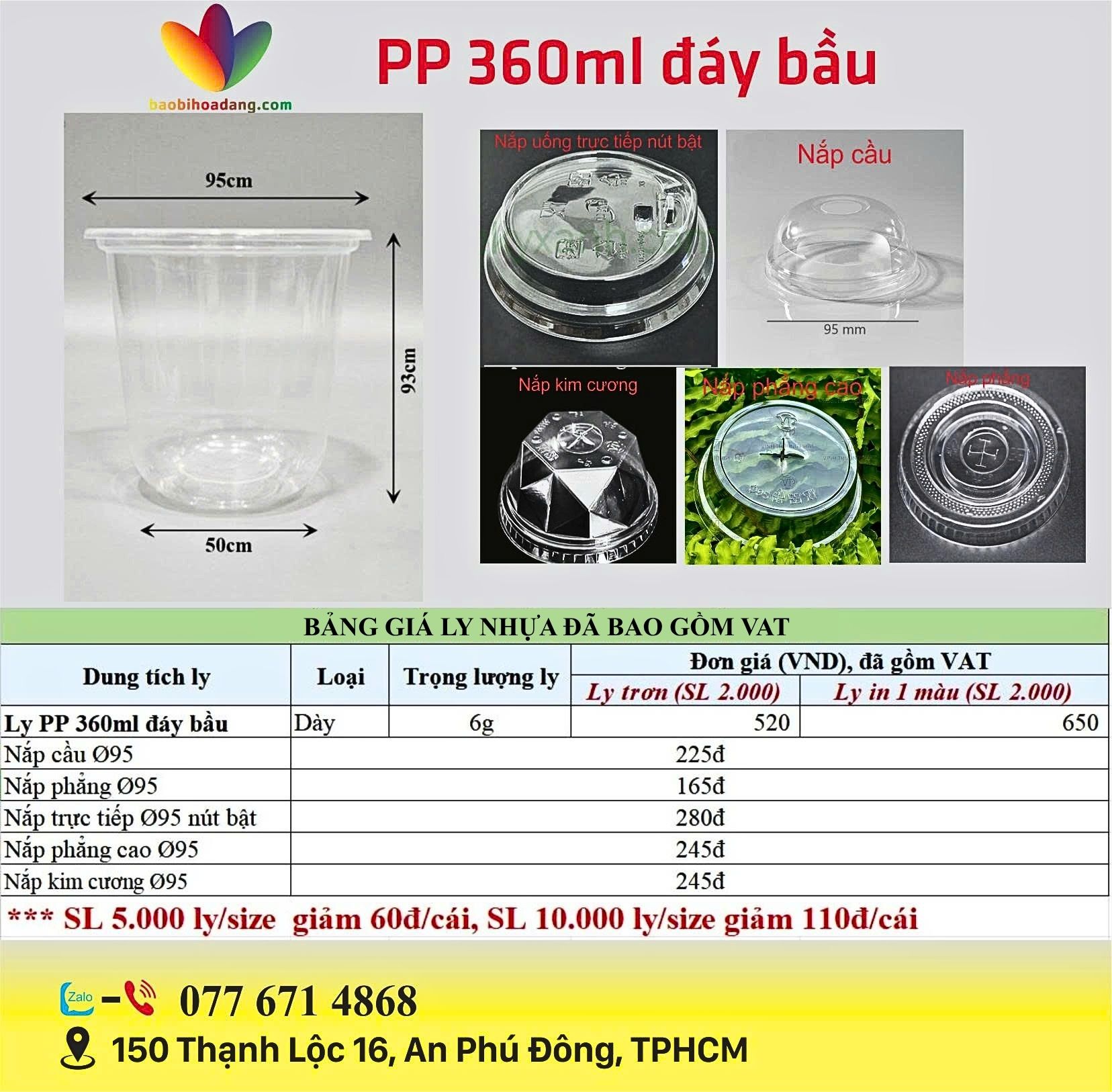 bảng giá ly nhựa đáy bầu 360ml
