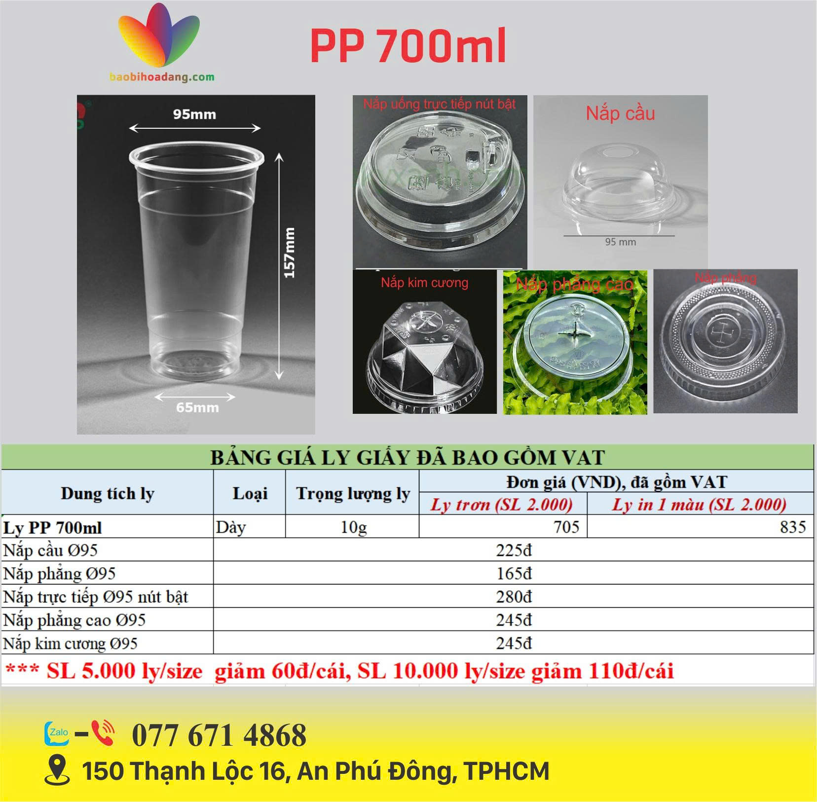 bảng giá ly nhựa pp 700ml